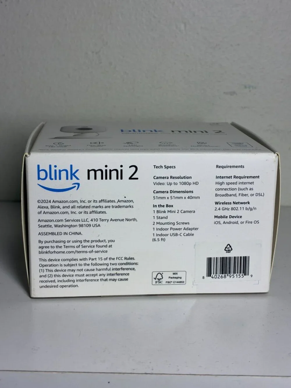 Blink Mini 2 Plug-In Smart Security Camera 1080p HD Video Color Night Vision Whi